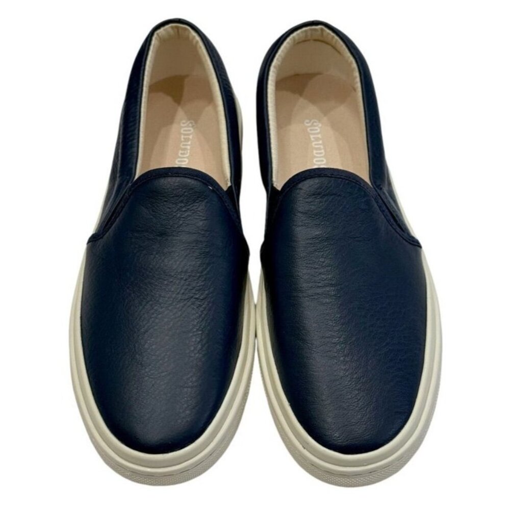 Soludos Dark Blue Leather Slip-On Sneakers